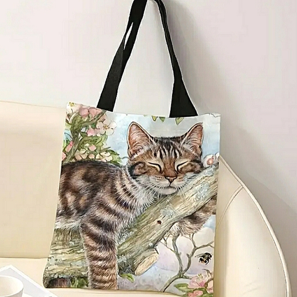 Adorable Cat Sleeping in Tree Tote Bag, NWT